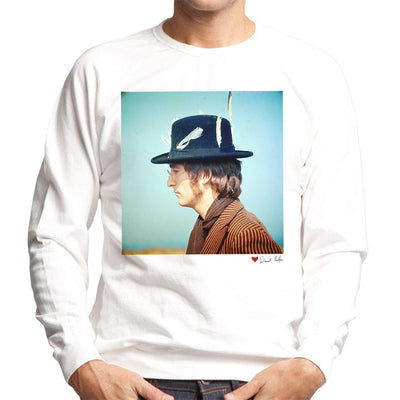 John Lennon With Feather Hat White Men's Sweatshirt - Don't Talk To Me About Heroes