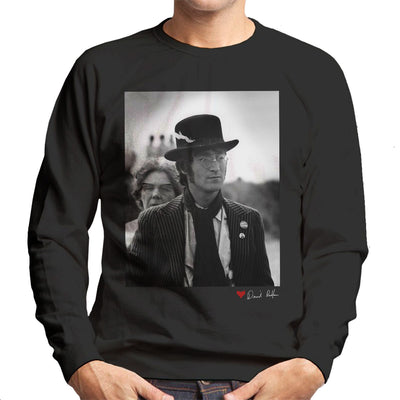 John Lennon With Feather Hat B&W Men's Sweatshirt - Don't Talk To Me About Heroes
