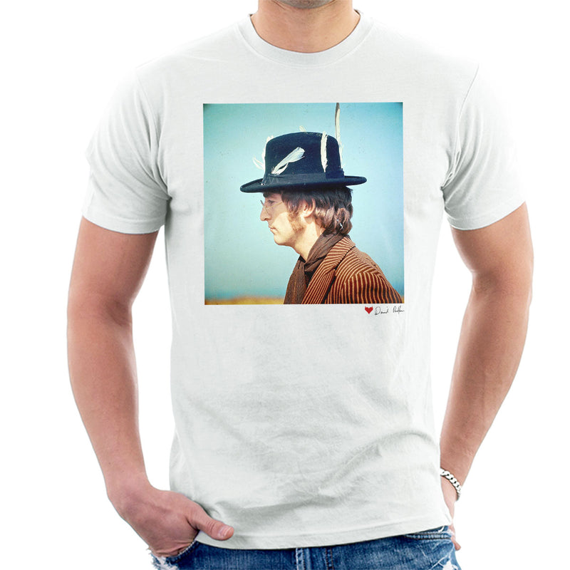 John Lennon With Feather Hat White Men's T-Shirt - Don't Talk To Me About Heroes