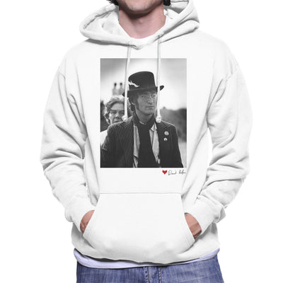 John Lennon With Feather Hat B&W White Men's Hooded Sweatshirt