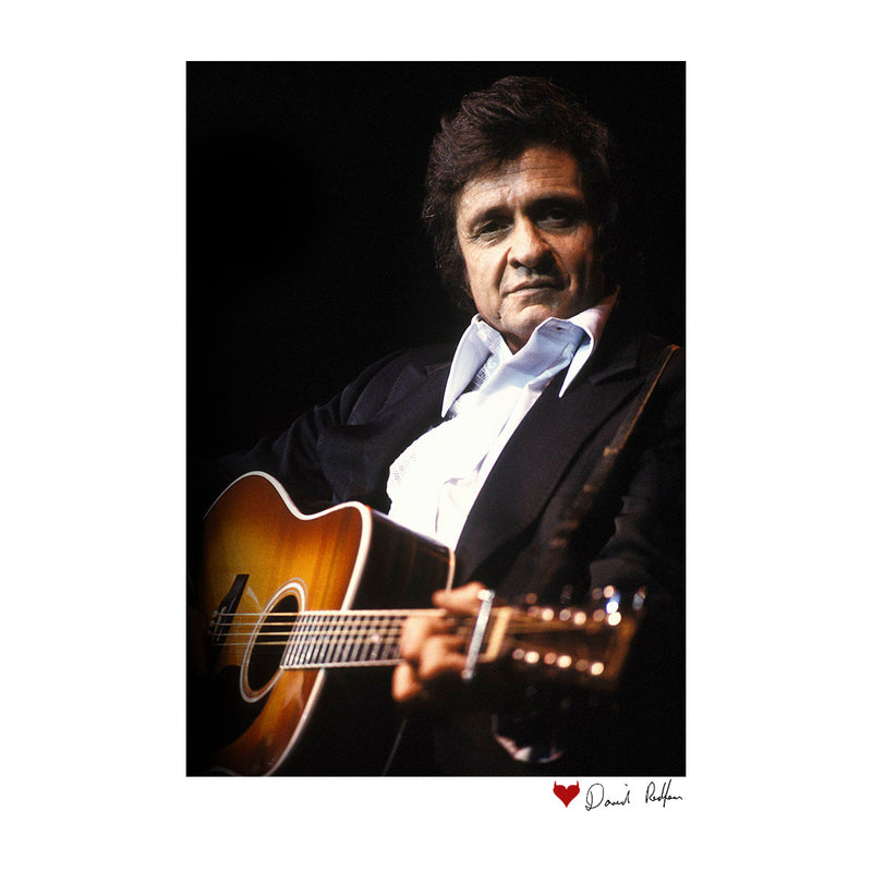 Johnny Cash Performing Guitar Shot London 1983 White